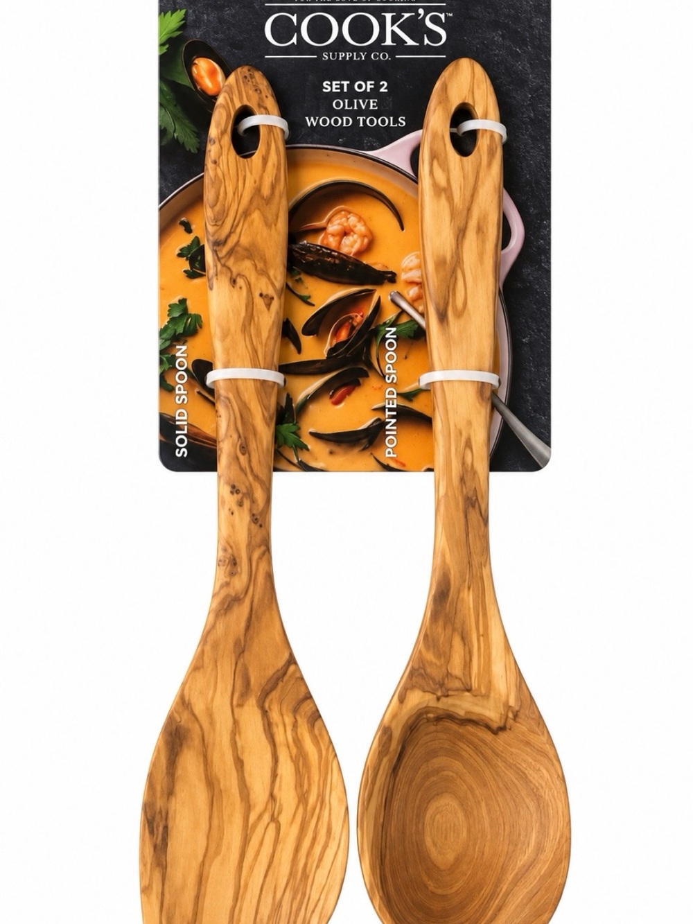 Olive Wood Spoon Set — Natural Wood Serving Spoons (Set of 2)